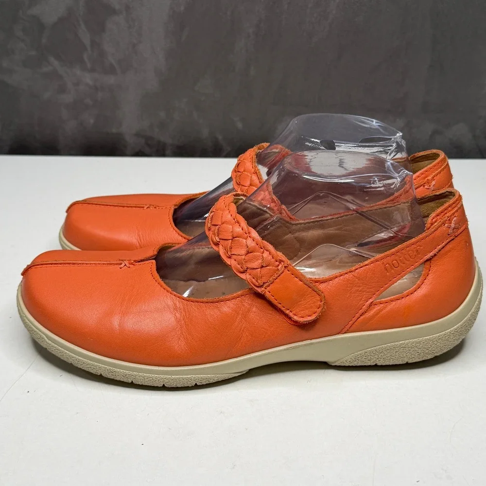 Hotter Shoes Womens Sz 10 Shake Orange Leather Mary Jane Comfort Braided Strap - Picture 2 of 9